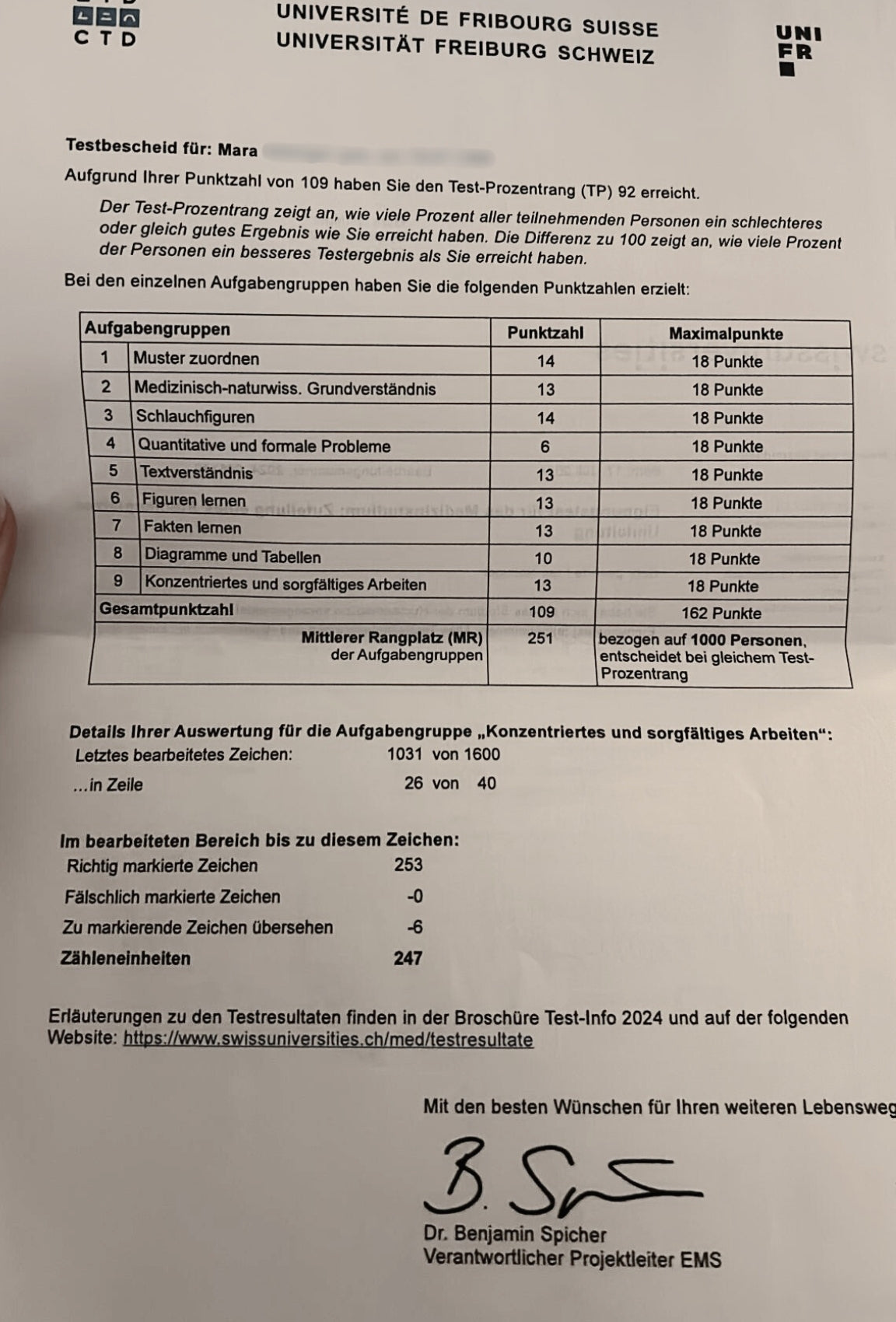 Testergebnis – Nachweis