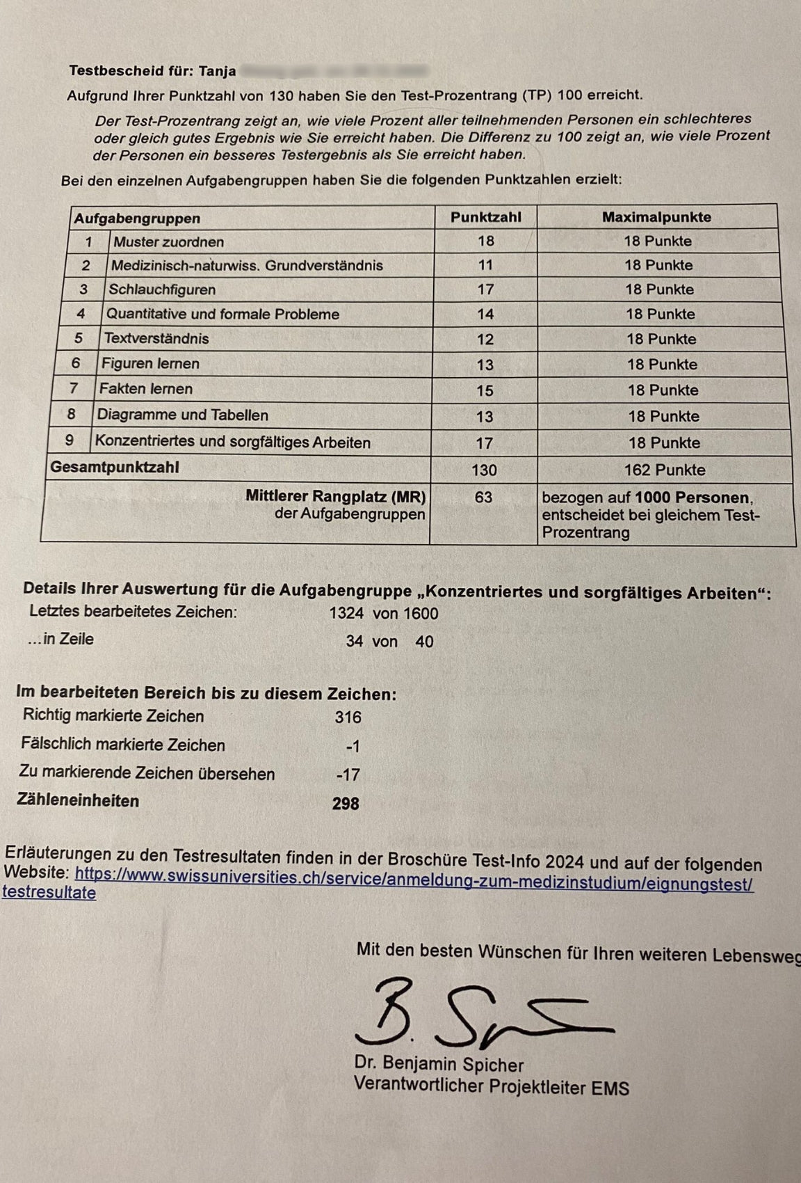 Testergebnis – Nachweis