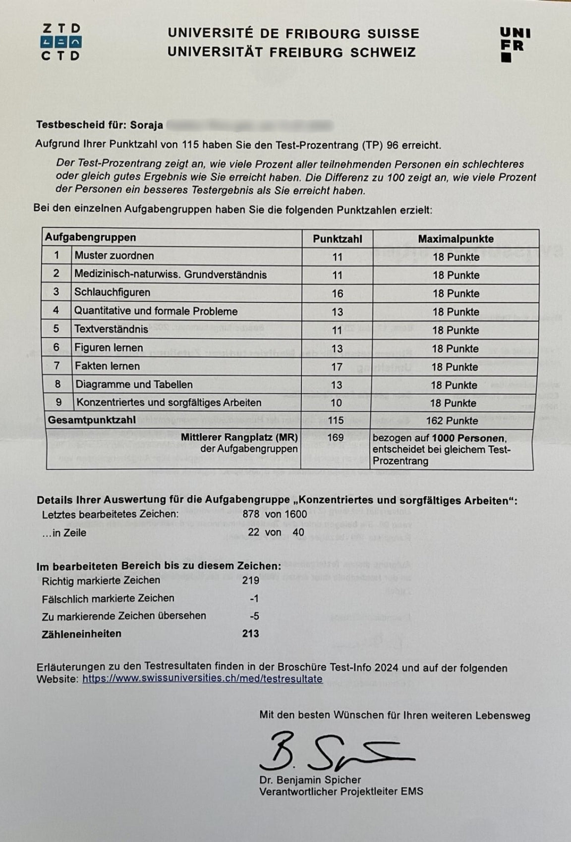 Testergebnis – Nachweis